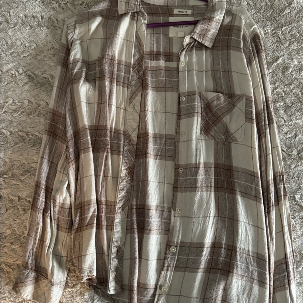 Thread & Supply Casual Plaid Shirt in Brown and Cream